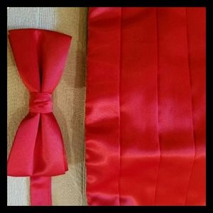 Red Satin Cummerbund & BowTie Vintage Black Tie Evening Wear
